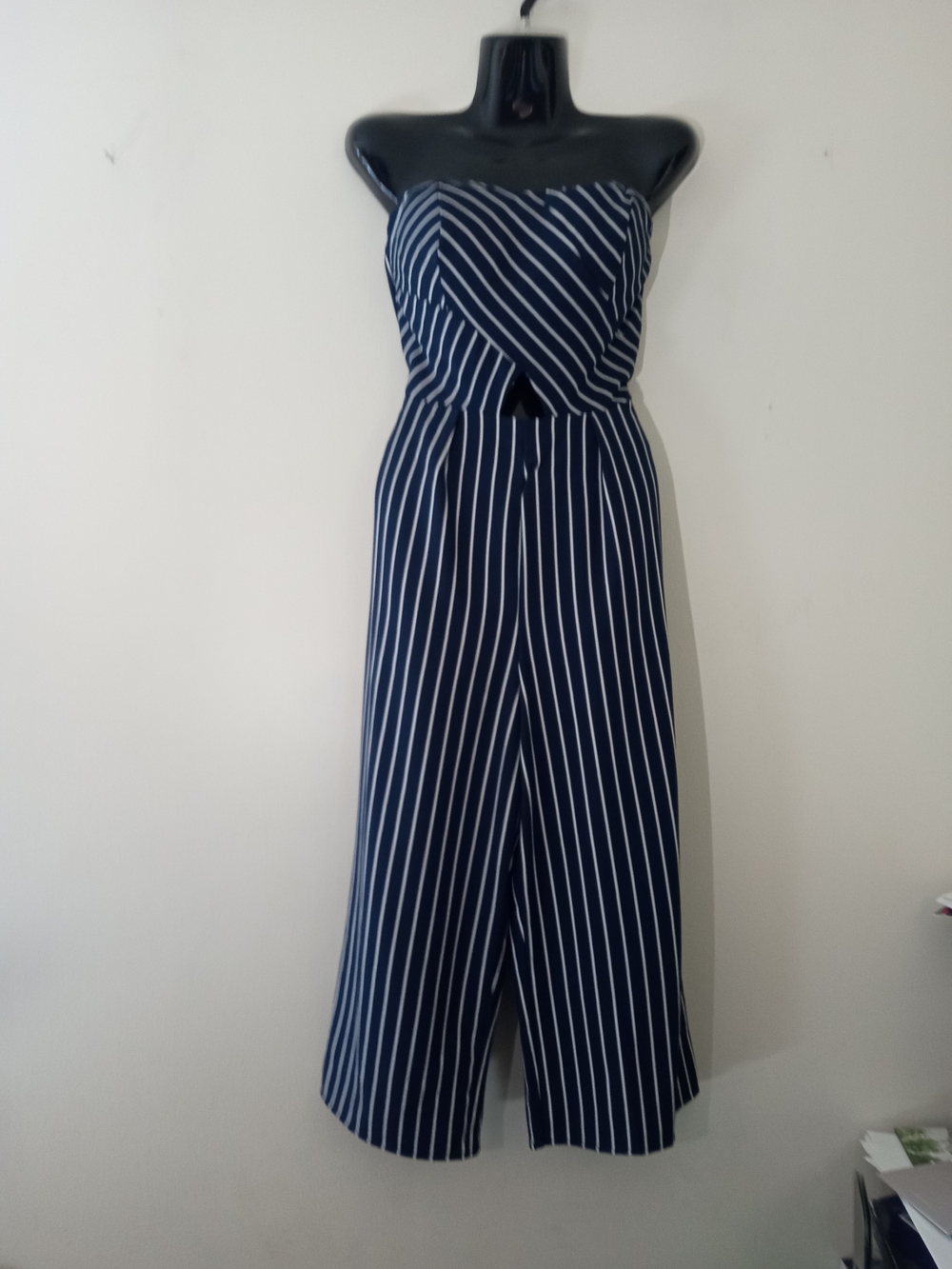 Charlotte Russe Navy and White Strapless Striped Jumpsuit